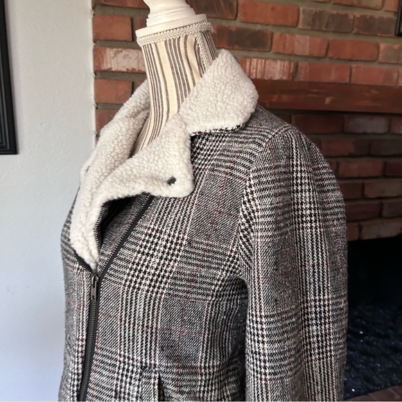 NWT White Crow Plaid Sherpa Lined Moto Jacket Sz M - Picture 5 of 8